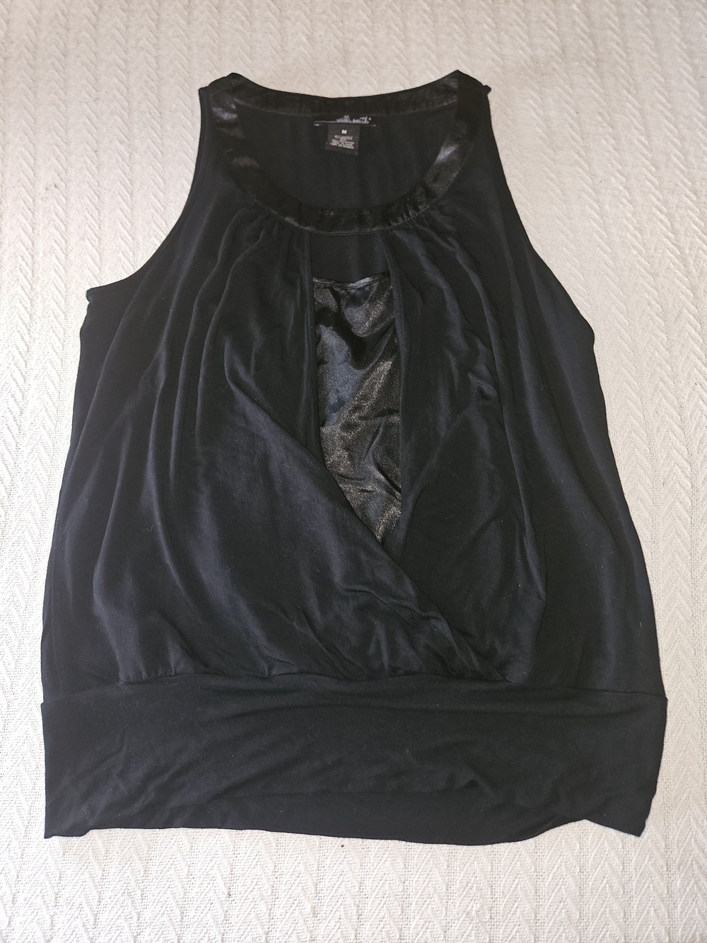 Willi Smith Black Sleeveless Surplice Tank with Sheen Inset